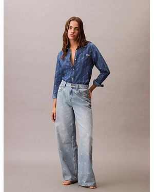 Calvin Klein Wide Leg Logo Jeans - Blauw