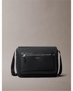Calvin Klein Hardware Logo Mixed Flap Messenger Bag - Gray
