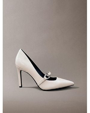 Calvin Klein Leather Stiletto Strap Court Shoes - Metallic