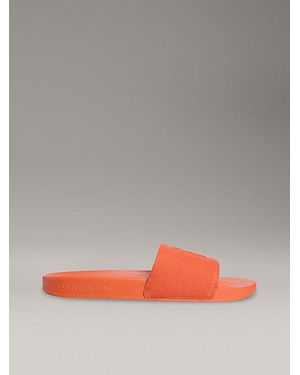 Calvin Klein Canvas Sliders Met Logo - Grijs