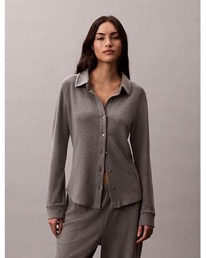 Calvin Klein Geborsteld Gebreid Smal Lounge Overhemd - Bruin