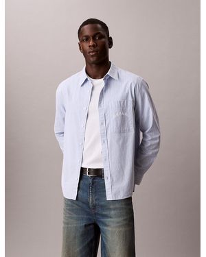 Calvin Klein Stripe Relaxed Button-Down Shirt - Blue