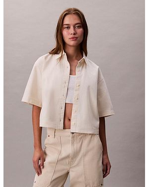 Calvin Klein Denim Cropped Overhemd Met Korte Mouwen - Naturel