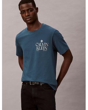 Calvin Klein T-Shirt Classica Con Grafica Rosa E Logo - Blu