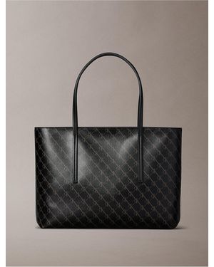 Calvin Klein Coated Monogram Logo Small Tote Bag - Gray