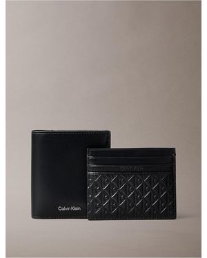 Calvin Klein Bifold Wallet And Embossed Monogram Logo Card Case Set - Gray