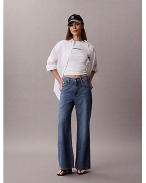 Calvin Klein Jeans Ribbed Embroidered Logo T-Shirt - Blue