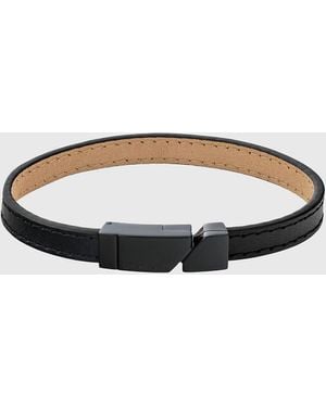 Calvin Klein Bracelet En Cuir Avec Étiquette Asymétrique - Noir