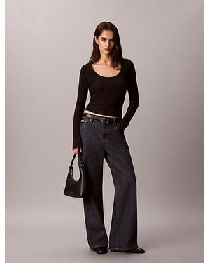 Calvin Klein Slim Shiny Ribbed Jumper - Black