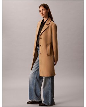 Calvin Klein Wool Blend Tailored Coat - Natural