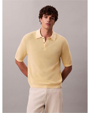 Calvin Klein Smooth Cotton Waffle Sweater Polo Shirt - Natural