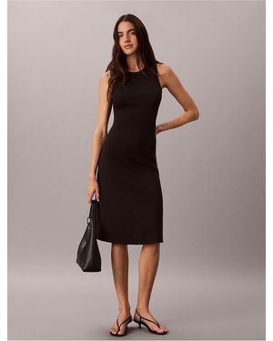 Calvin Klein Calvin Klein Embroidered Monogram Rib Midi Tank Dress - Black