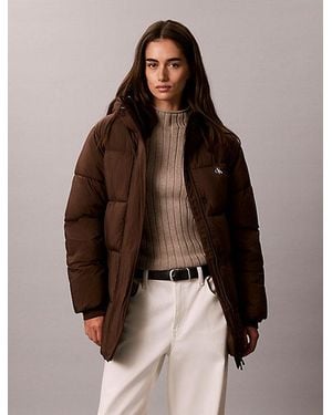 Calvin Klein Jeans Logo Belt Hooded Puffer Jacket - Brown