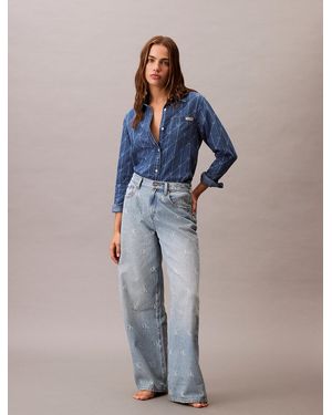 Calvin Klein Wide Leg Logo Jeans - Blue