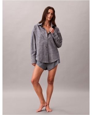 Calvin Klein Chambray Button-Down Sleep Shirt - Gray