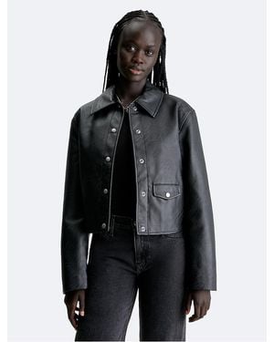 Calvin Klein Faux Leather Shirt Jacket - Black