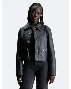 Calvin Klein Faux Leather Shirt Jacket - Black