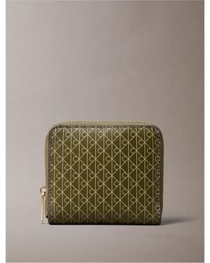 Calvin Klein Allover Monogram Square Zip Wallet - Green