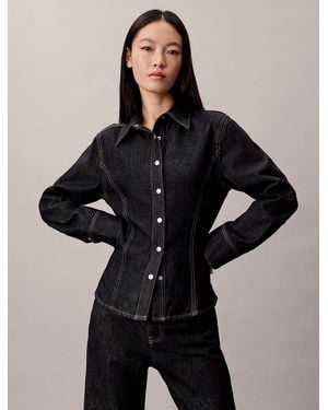 Calvin Klein Denim Seamed Button-Up Shirt - Black
