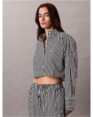 Calvin Klein Cotton Poplin Cropped Sleep Shirt - Gray