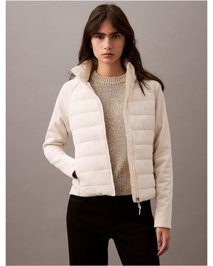 Calvin Klein Mixed Media Puffer Jacket - Natural