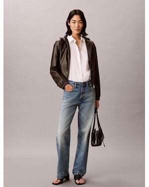 Calvin Klein Faux Leather Hooded Jacket - Brown