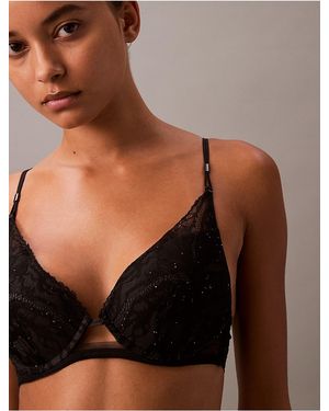 Calvin Klein Black Label Calvin Klein Ck Floral Lace Push Up Plunge Bra - Black