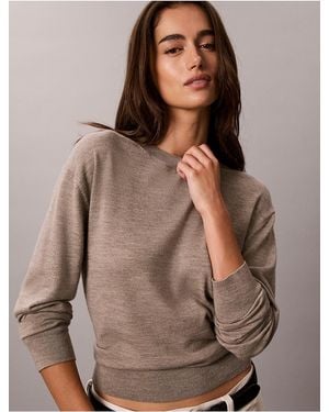 Calvin Klein Merino Wool Blend Crewneck Sweater - Brown