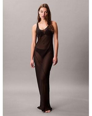 Calvin Klein Camisón de seda transparente - Negro