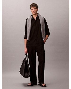 Calvin Klein Solid Linen Blend Classic Shirt - Black