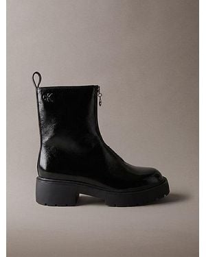 Calvin Klein Ck Bold Shine Leather Zip Ankle Boots - Black