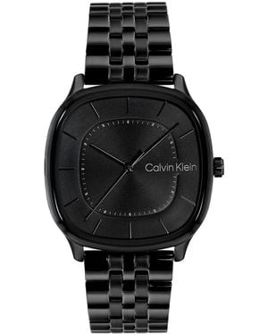 Calvin Klein Rounded Case Sunray Dial Watch - Black