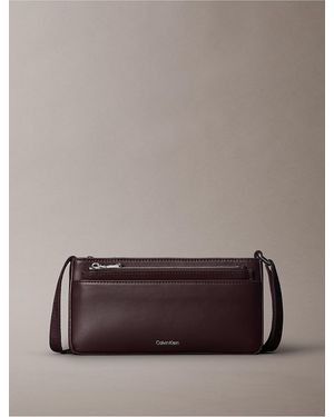 Calvin Klein Signature Logo Strap Zip Phone Crossbody - Brown