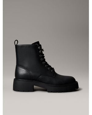 Calvin Klein Leather Chunky Heeled Lace-Up Boots - Black