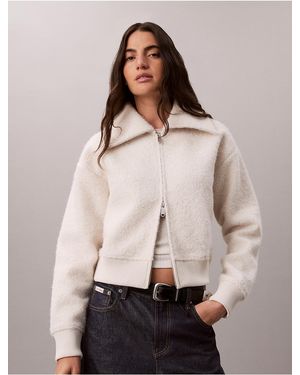 Calvin Klein Calvin Klein Brushed Boucle Fleece Zip Jacket - Natural