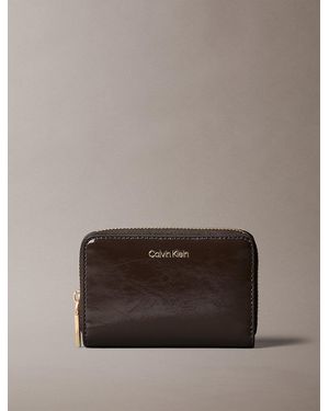 Calvin Klein Rfid Glossy Square Zip-Around Wallet - Brown