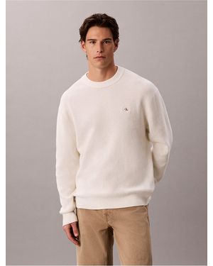 Calvin Klein Calvin Klein Woven Monologo Waffle Knit Sweater - Natural