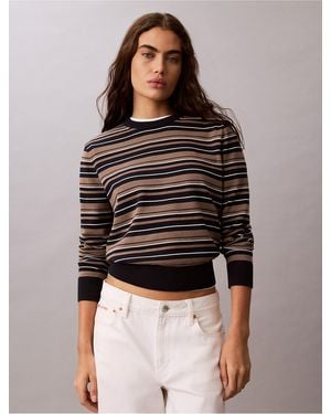Calvin Klein Calvin Klein Striped Cotton Crewneck Sweater - Brown