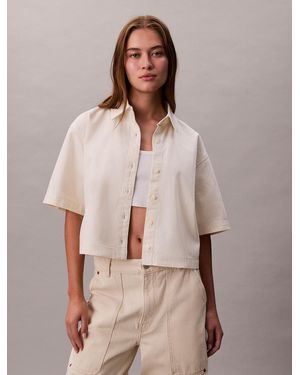 Calvin Klein Denim Short Sleeve Cropped Shirt - Natural