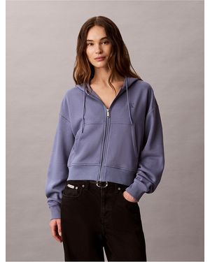 Calvin Klein Calvin Klein Monogram Logo Fleece Zip Hoodie - Purple