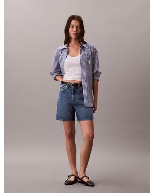 Calvin Klein High Rise Flared Denim Shorts - Blue