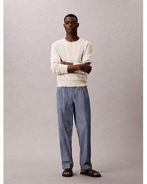 Calvin Klein Broek Met Trekkoord Van Chambray Katoen - Blauw