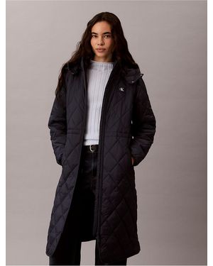Calvin Klein Calvin Klein Quilted Hooded Long Liner Coat - Blue