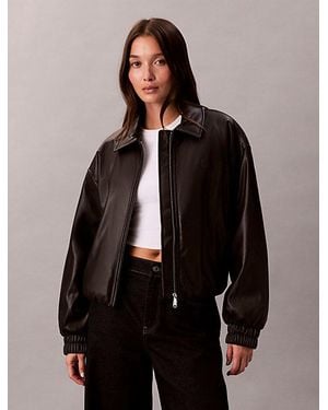 Calvin Klein Jeans Faux Leather Relaxed Bomber Jacket - Brown