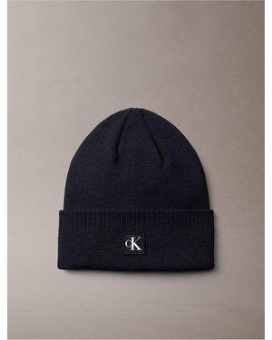 Calvin Klein Monogram Embroidery Cuff Beanie - Blue