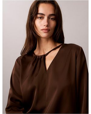 Calvin Klein Satin Asymmetrical Long Sleeve Top - Brown