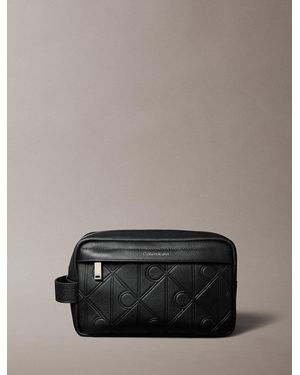 Calvin Klein Embossed Allover Emblem Logo Wash Bag - Grey