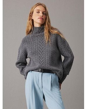Calvin Klein Relaxte Kabelgebreide Trui - Grijs