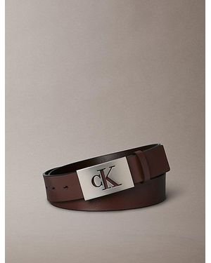 Calvin Klein Leather Monogram Plaque Buckle Belt - Brown
