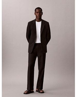 Calvin Klein Linen Cotton Drawstring Trousers - Black